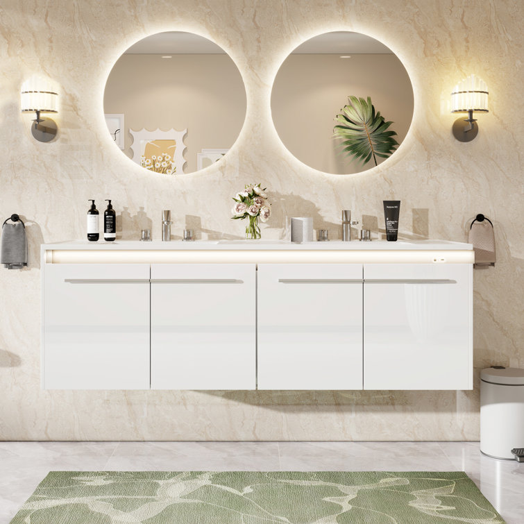 Wade Logan® Ayanda 60" Led Floating Bathroom Double Vanity With Sink